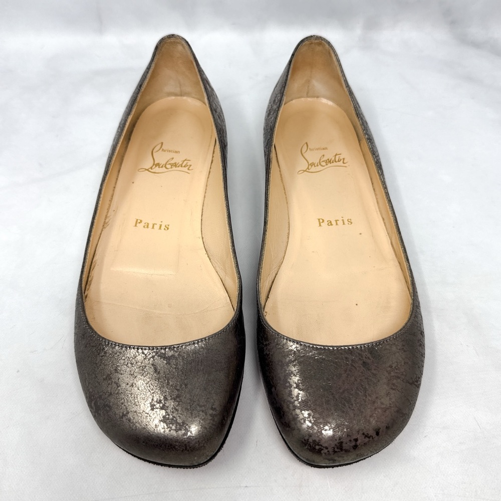 Christian Louboutin Crackled Metallic Leather Ballerina Ballet Flat Shoes 36.5